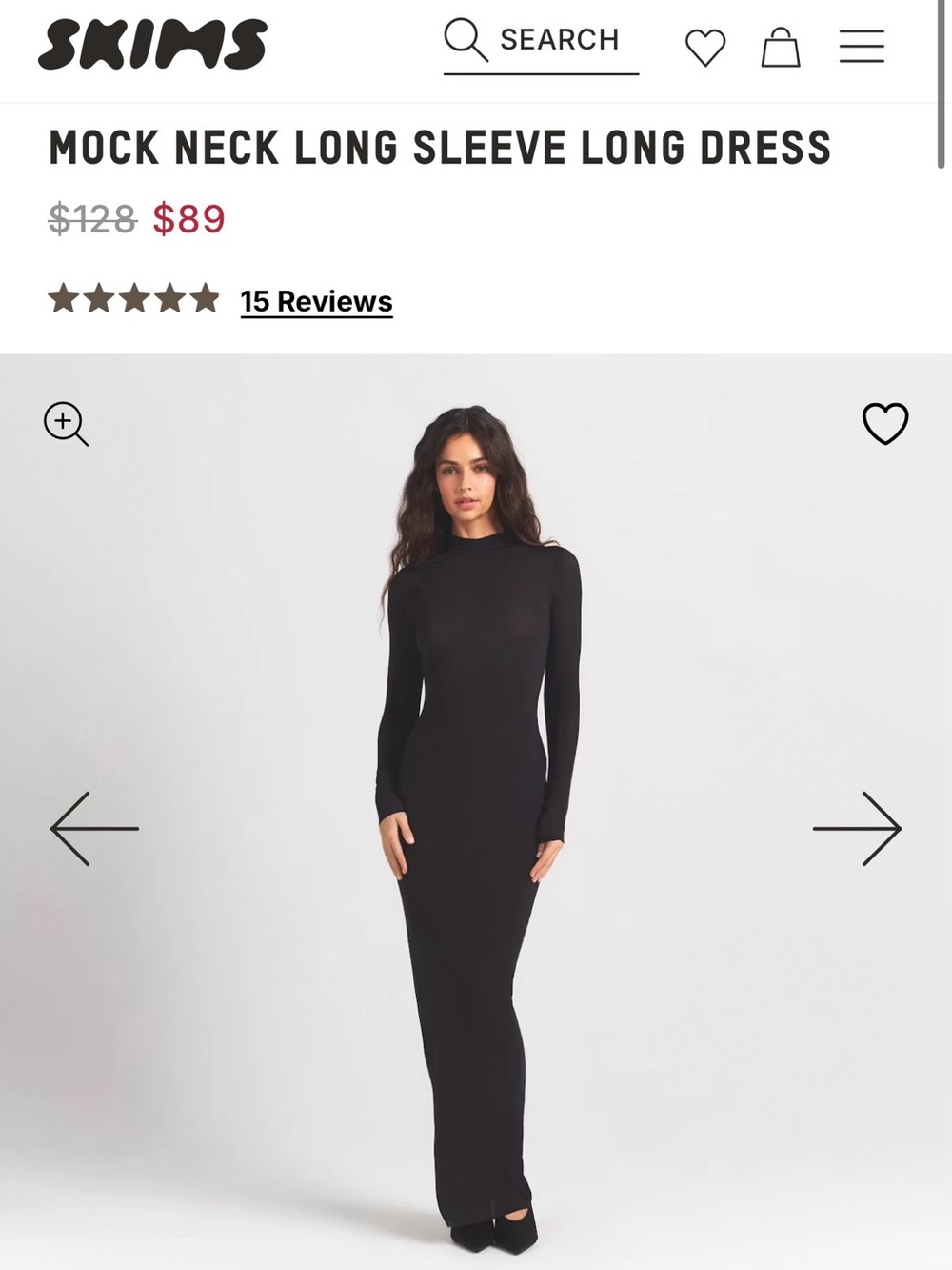 SKIMS Black Mock Neck Long-Sleeve Maxi Gown